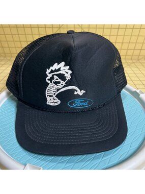 Black Mesh Trucker Hat With Calvin Embroidery & Ford Logo Adjustable Snapback